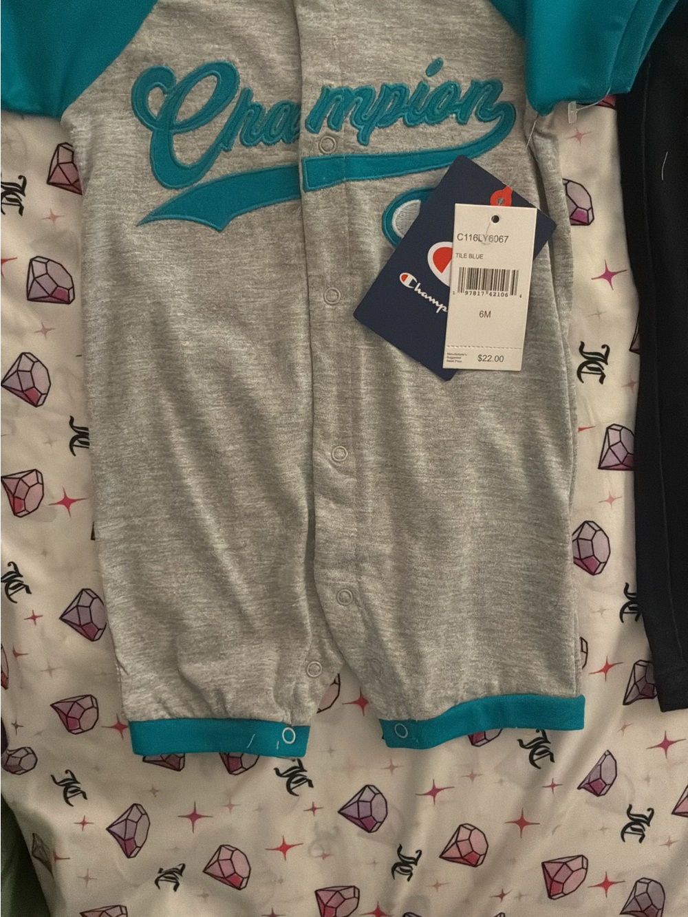 Champion Gray and Teal Baby One-Piece Bodysuit